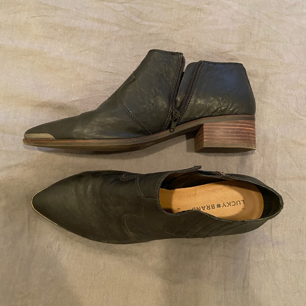Stacked Heel Leather Booties